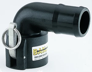 CAM LOCK; FEMALE X 2" HOSE BARB, 90 DEG